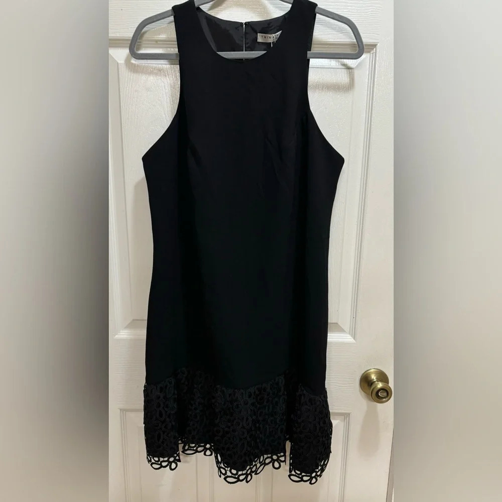 Trina Turk Women's Berry Sleeveless Drop Waist Dress Black Size 10 Crochet Hem